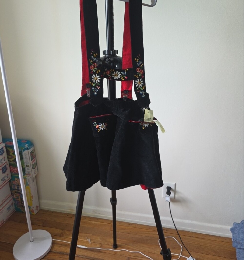 Max Hurini? Black Velvet Skirt with Red Piping And Suspenders For Girls